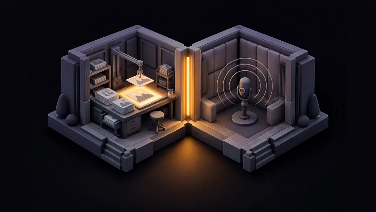 A light table and a sound booth working at once